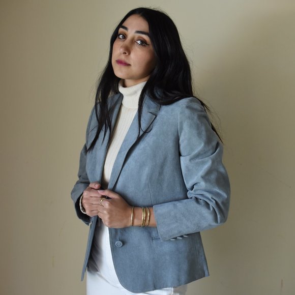 Baby Blue Suede Blazer - Picture 5 of 5